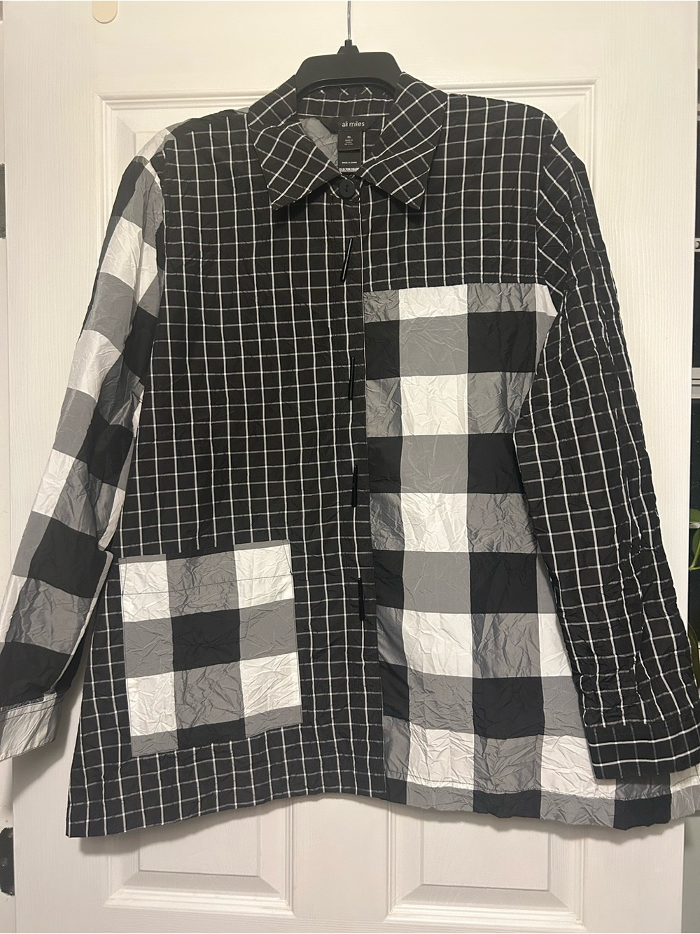 Ali Miles Black & White Patchwork Check Button-Down Shirt